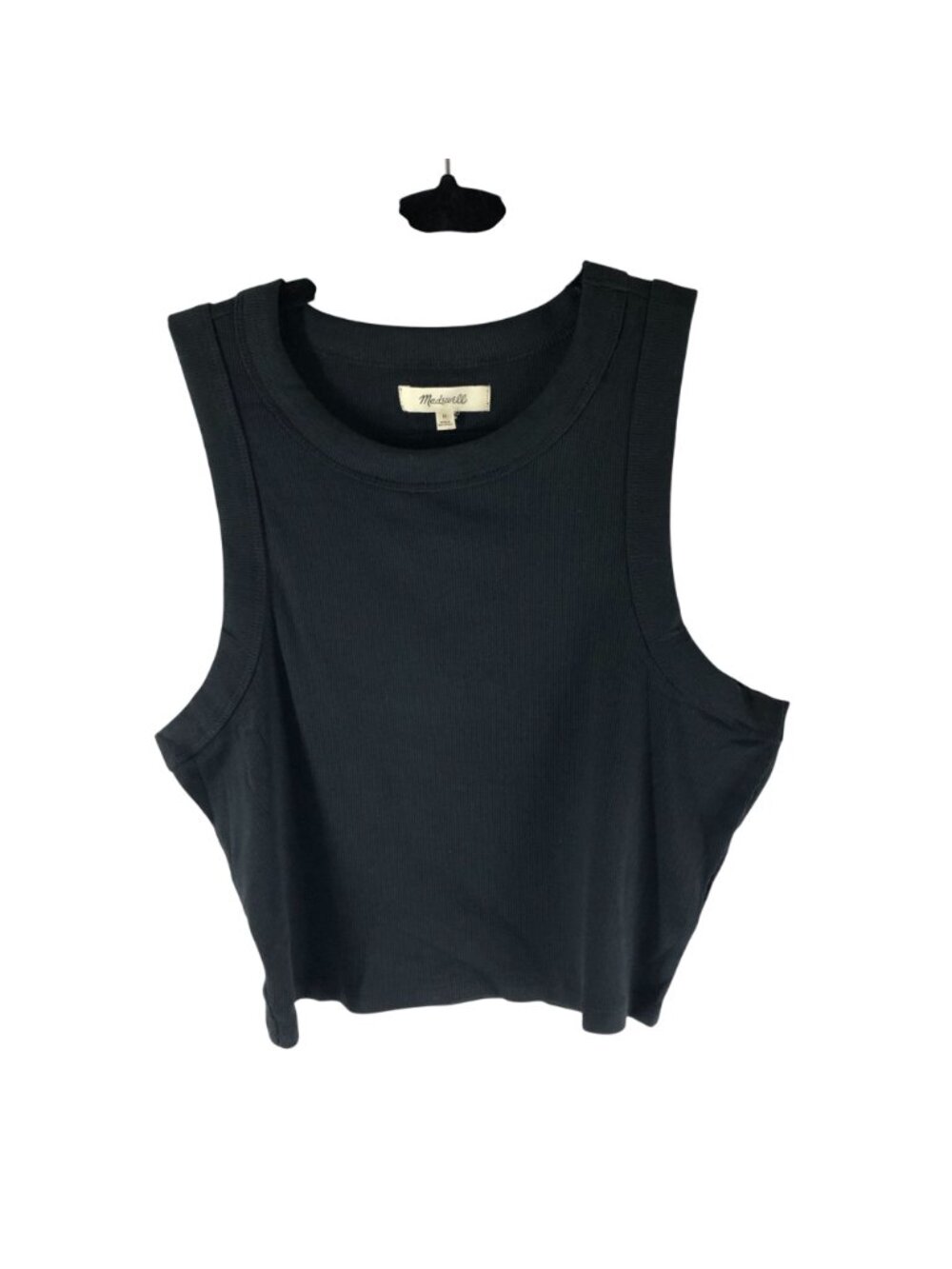 Madewell Supima Rib Crop Tank Top Stretch Black M - Picture 2 of 6